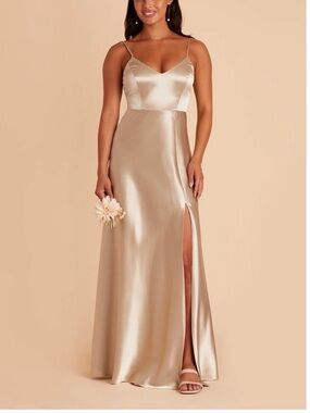Birdy grey champagne Satin Spaghetti-Strap Evening Gown in Champagne
